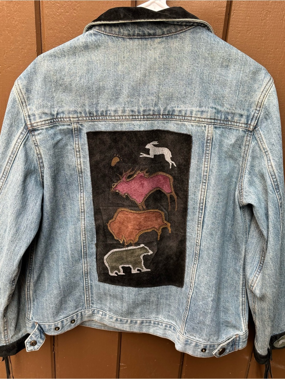 VTG SFR Santa Fe Re-Creations Denim Jacket Suede Southwestern Fringe Wmn XL